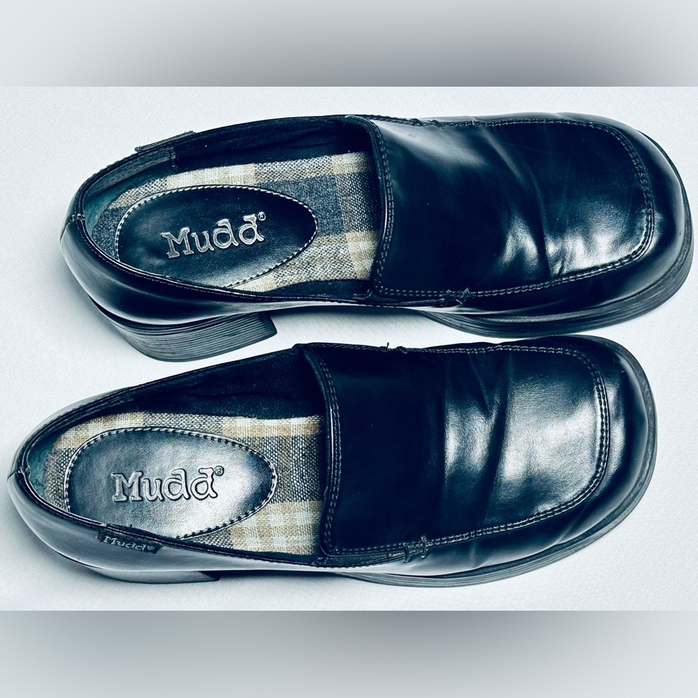 VTG 90s Y2K Mudd Sharpe Black Vegan Leather Chunky Platform Oxfords Women's 7M - Picture 4 of 6